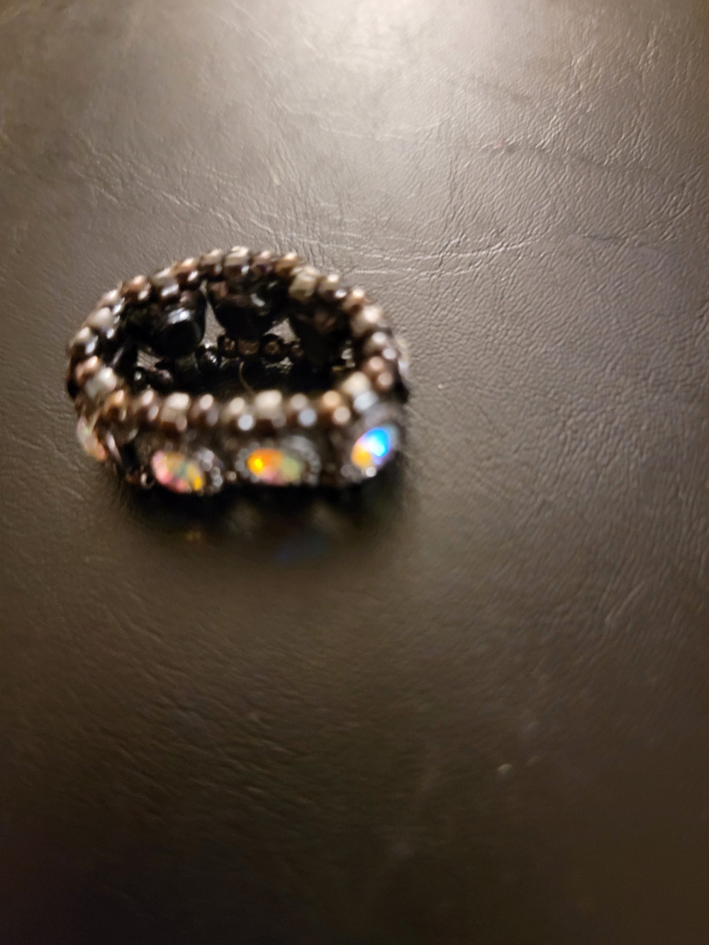 Iridescent Beaded Stretch Ring - Multicolor Crystal Accent